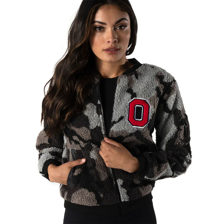 Ladies Ohio State Buckeyes Sherpa Bomber Full Zip Jacket