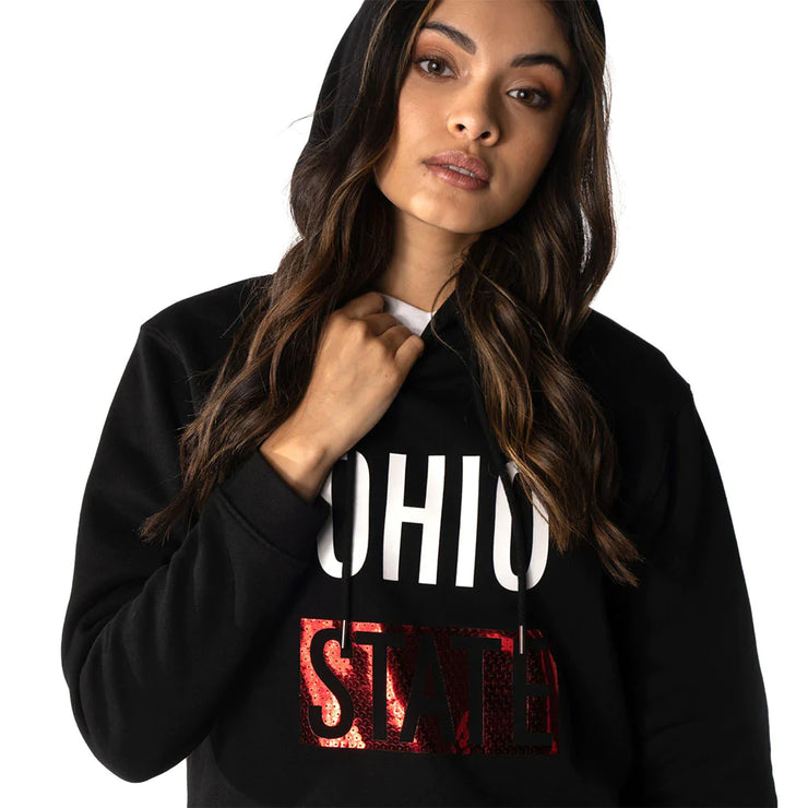 Ladies Ohio State Buckeyes Sequin Die Cut Hooded Sweatshirt