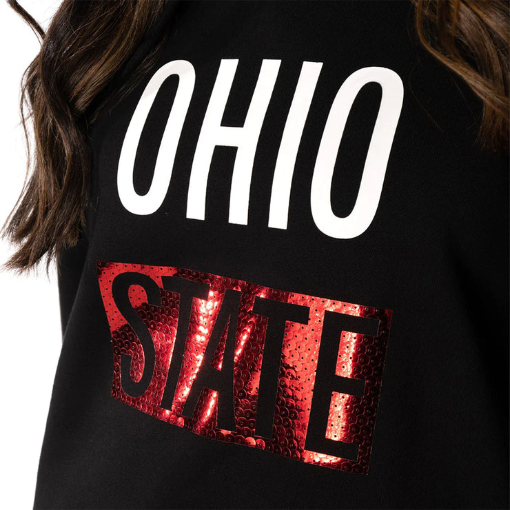 Ladies Ohio State Buckeyes Sequin Die Cut Hooded Sweatshirt