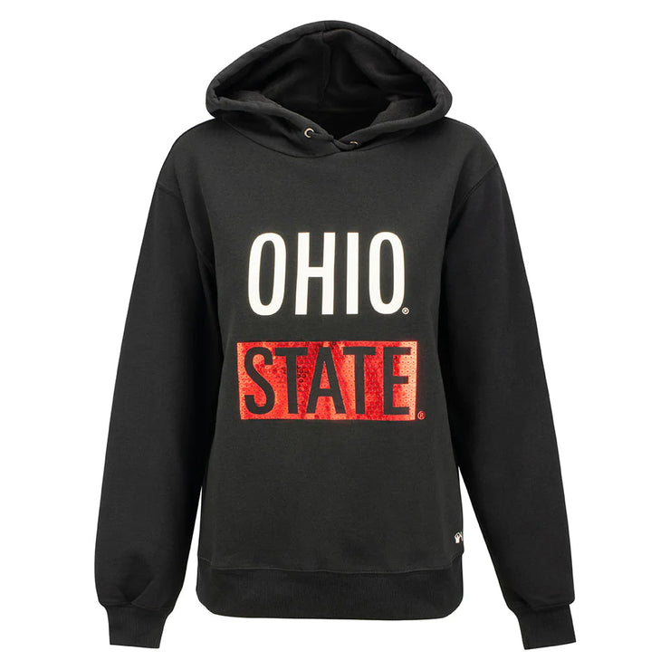 Ladies Ohio State Buckeyes Sequin Die Cut Hooded Sweatshirt