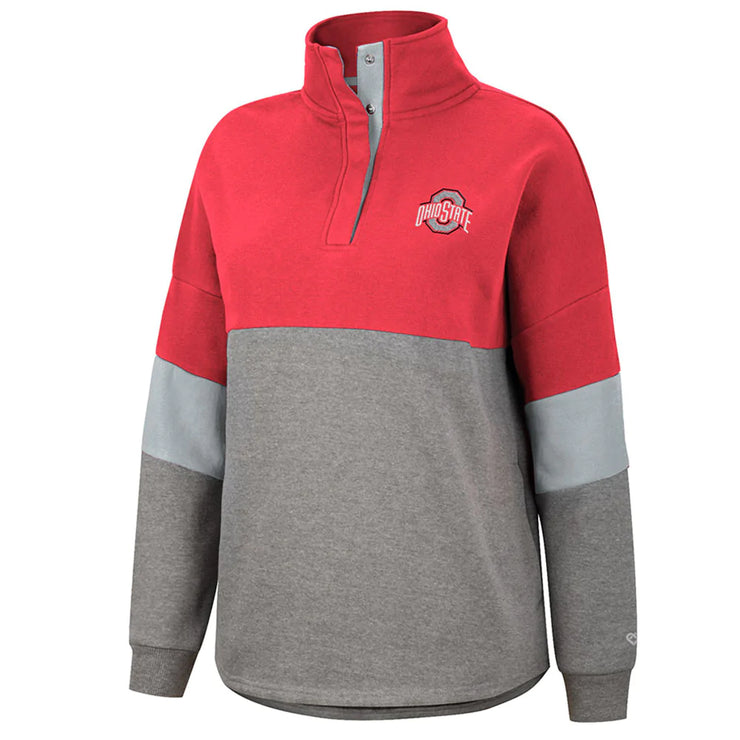 Ladies Ohio State Buckeyes Magazine Oversized Snap Sweatshirt