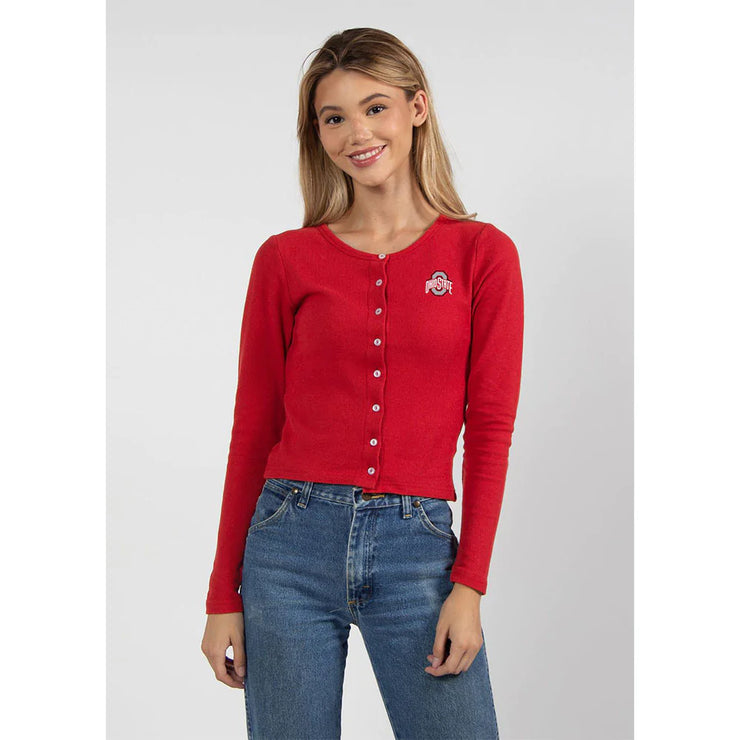 Ladies Ohio State Buckeyes Primary Logo Button Down Cardigan