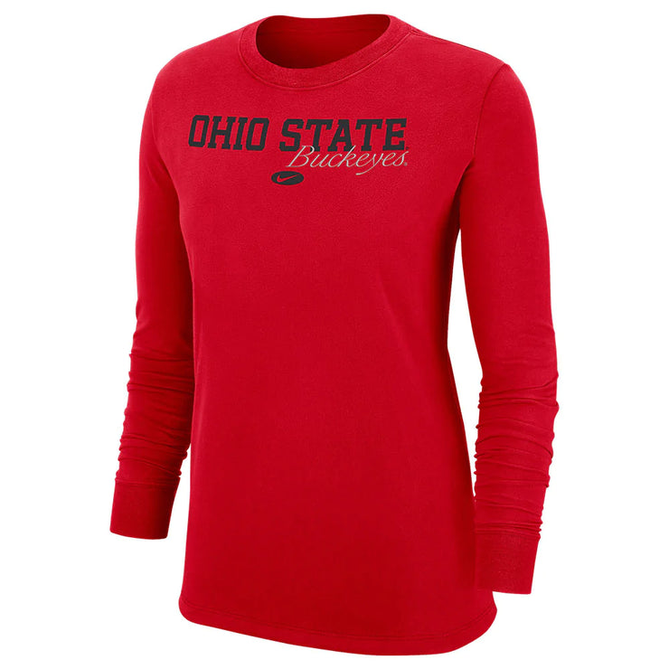 Ladies Ohio State Buckeyes Nike Script Buckeyes Scarlet Long Sleeve