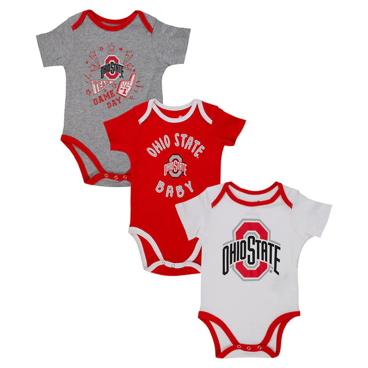 Infant Ohio State Buckeyes 3-Pack Champ Onesies